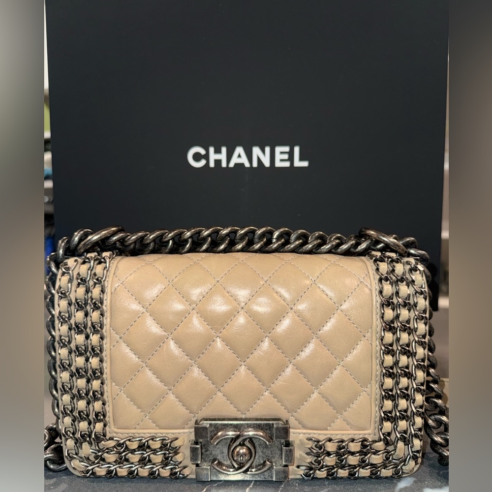 Chanel Boy Flap Bag Glazed Beige Calfskin Ruthenium Hardware